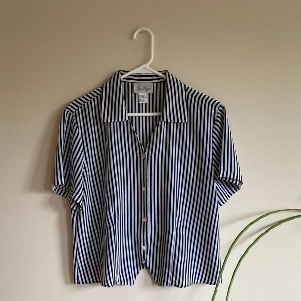 Cropped black and white striped blouse.